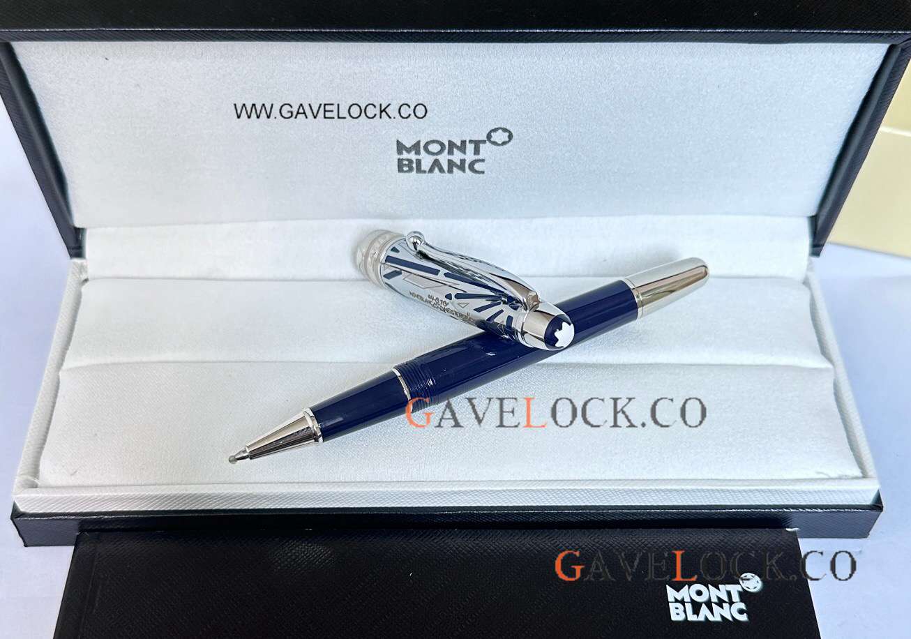 AAA Fake Montblanc 100 Yrs Meisterstuck Doue Rollerball Blue-Silver Midsize